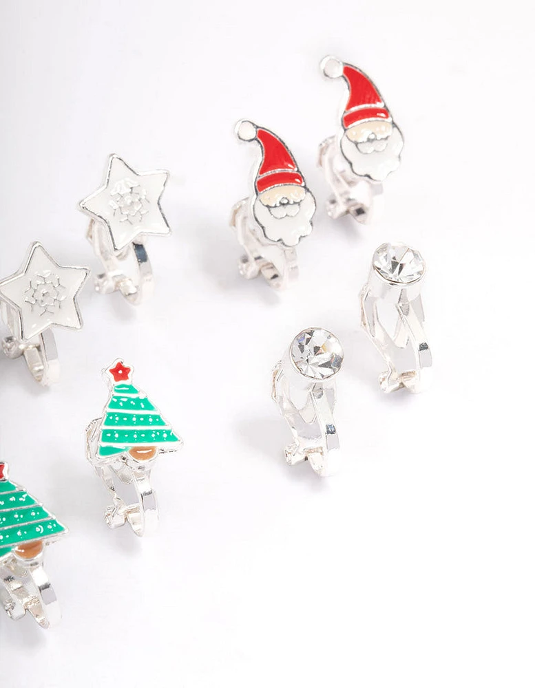 Kids Christmas Snowman Clip On Earrings 5-Pack