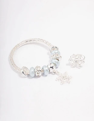 Kids Silver Christmas Snowflake Bracelet & Ring Pack