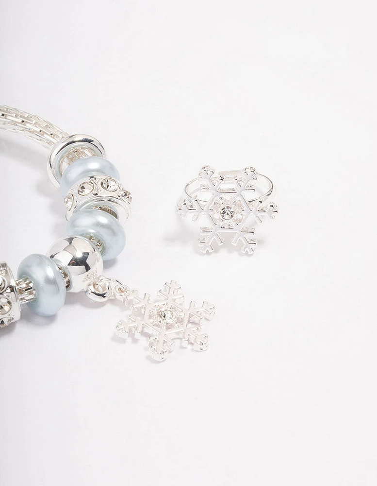 Kids Silver Christmas Snowflake Bracelet & Ring Pack