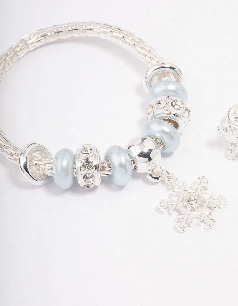 Kids Silver Christmas Snowflake Bracelet & Ring Pack