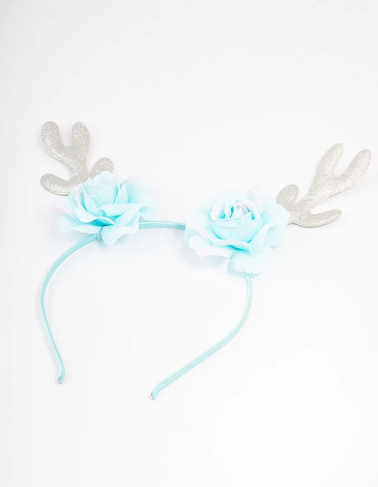 Kids Fabric Christmas Rose Sequin Antler Headband