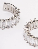 Rhodium Cubic Zirconia Baguette Hoop Earrings