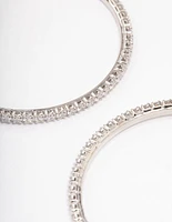 Rhodium Fine Minimal Cubic Zirconia Hoop Earrings