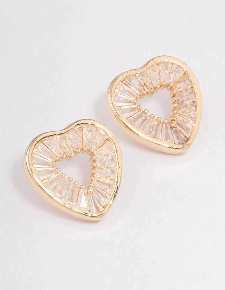 Gold Cubic Zirconia Mini Heart Stud Earrings