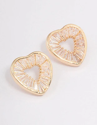 Gold Cubic Zirconia Mini Heart Stud Earrings