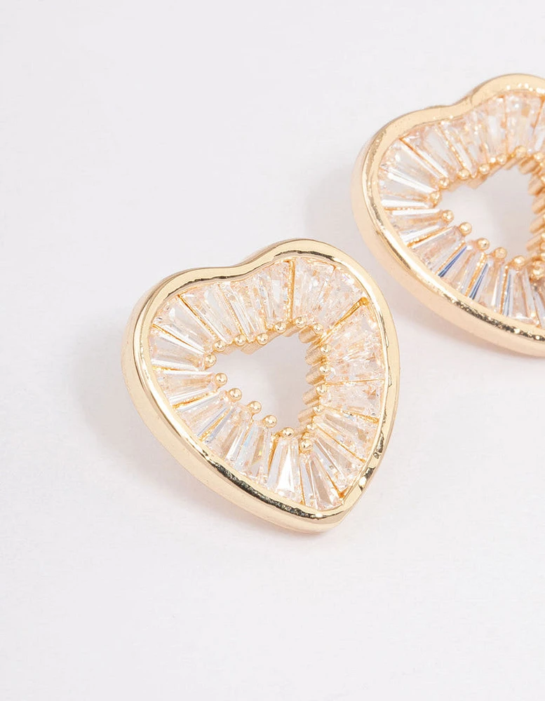 Gold Cubic Zirconia Mini Heart Stud Earrings