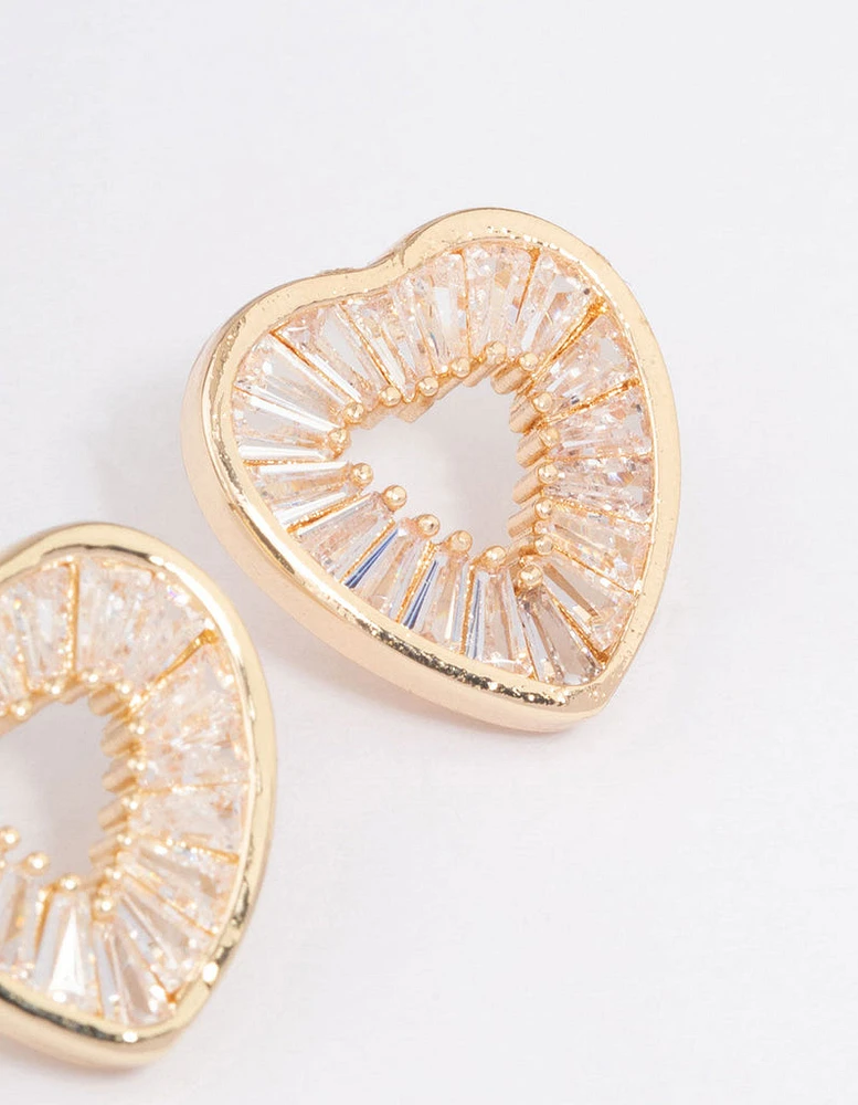 Gold Cubic Zirconia Mini Heart Stud Earrings