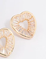 Gold Cubic Zirconia Mini Heart Stud Earrings