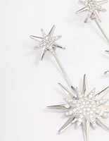 Rhodium Mixed Star Drop Earrings