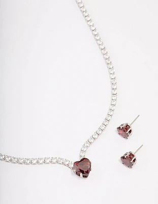 Rhodium Heart Pendant Earrings & Necklace Set