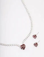 Rhodium Heart Pendant Earrings & Necklace Set