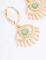 Gold Green Aventurine Diamante Eye Huggie Earrings