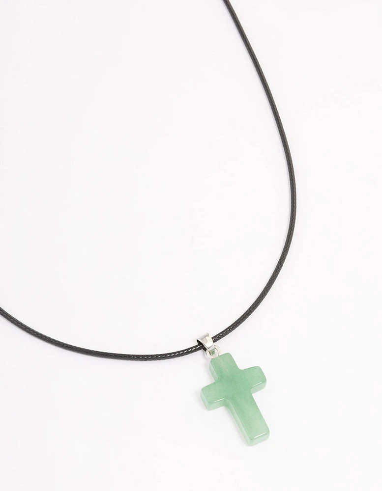 Gold Green Aventurine Cross Pendant Necklace