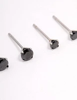 Surgical Steel Black Graduating Cubic Zirconia Stud Earring Pack