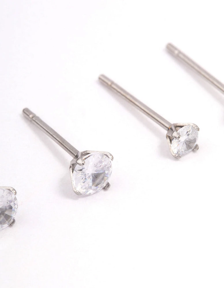 Surgical Steel Graduating Cubic Zirconia Stud Earring Pack