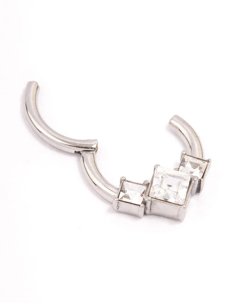 Surgical Steel Princess Cut Clicker Ring