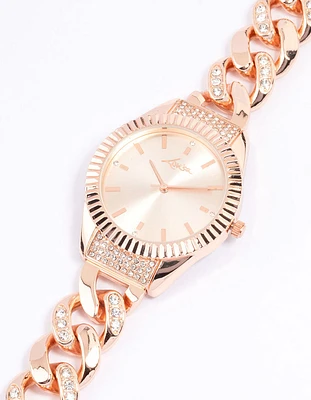 Rose Gold Coloured Chunky Crystal Chain Watch