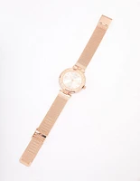 Rose Gold Coloured Crystal & Mesh Watch