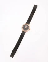 Rose Gold & Black Coloured Crystal Bezel Mesh Watch