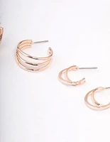 Rose Gold Criss Cross Mixed Hoop Earrings Pack