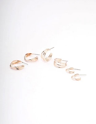 Rose Gold Criss Cross Mixed Hoop Earrings Pack