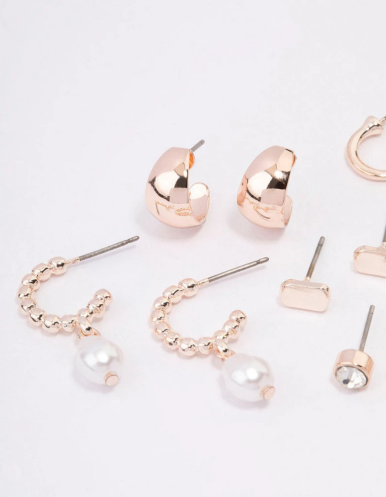 Rose Gold Diamante & Pearl Mixed Earrings 6-Pack