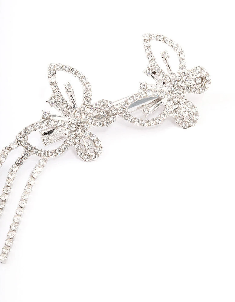 Rhodium Double Diamante Butterfly Hair Clip