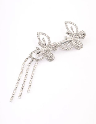 Rhodium Double Diamante Butterfly Hair Clip