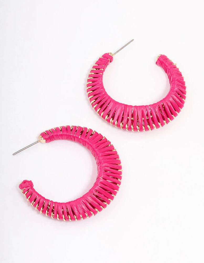 Gold Medium Fabric C-Shape Hoop Earrings