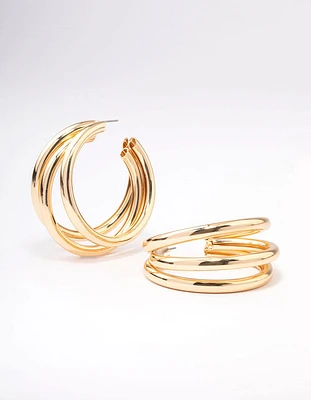 Gold Triple Row Large Hoop Earrings