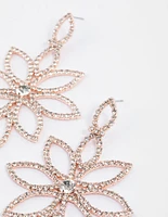Rose Gold Flower Diamante Drop Earrings