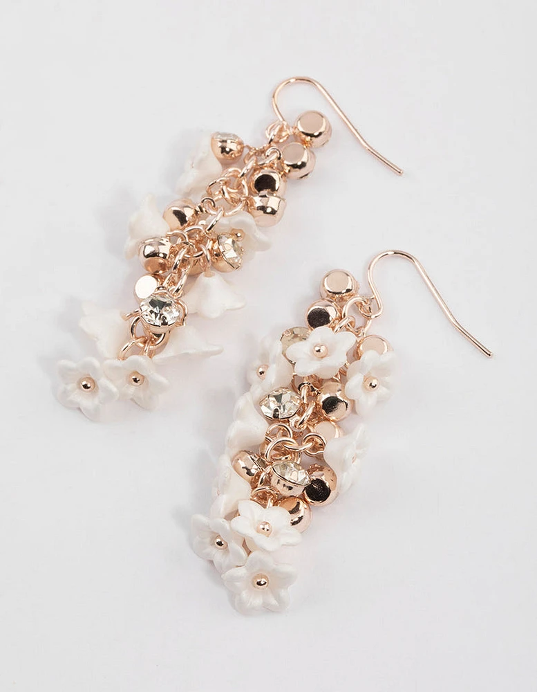 Rose Gold Multi Diamante Petal Drop Earrings