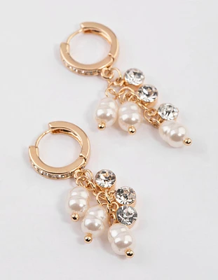 Gold Multi Pearl Huggie Earrings
