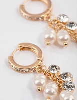 Gold Multi Pearl Huggie Earrings