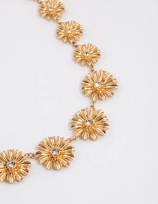 Gold Multi Flower Short Necklace