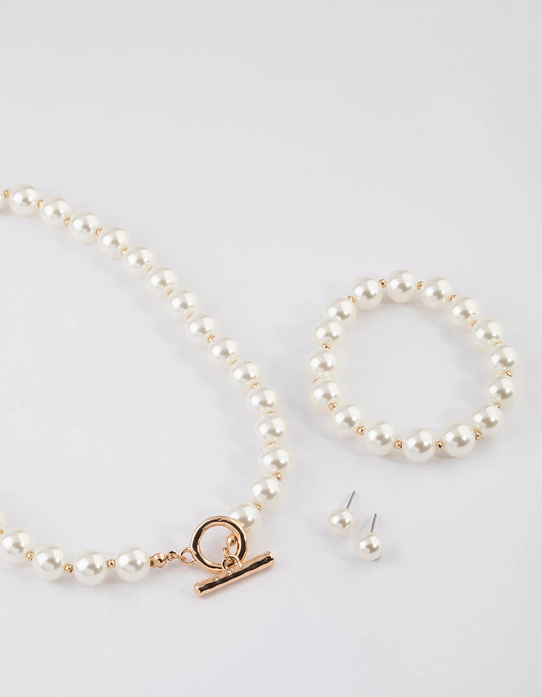 Gold Pearl Matching Jewellery Set