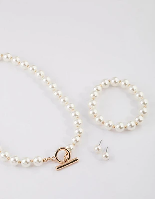 Gold Pearl Matching Jewellery Set