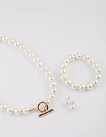 Gold Pearl Matching Jewellery Set