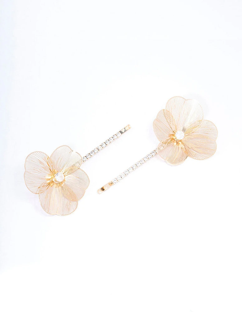 Gold Flower & Diamante Hair Clips 2-Pack