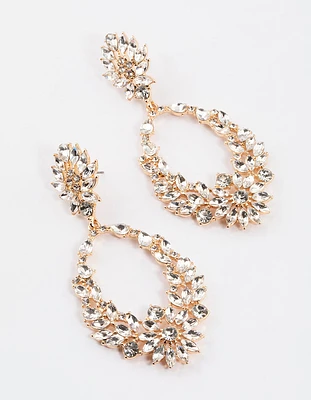 Gold Floral Oval Drop Earrings