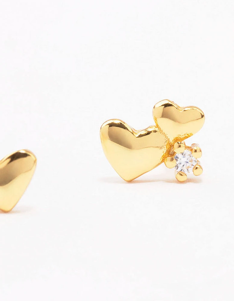 Gold Plated Sterling Silver Graduating Heart Crawler Stud Earrings