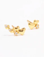 Gold Plated Sterling Silver Graduating Heart Crawler Stud Earrings