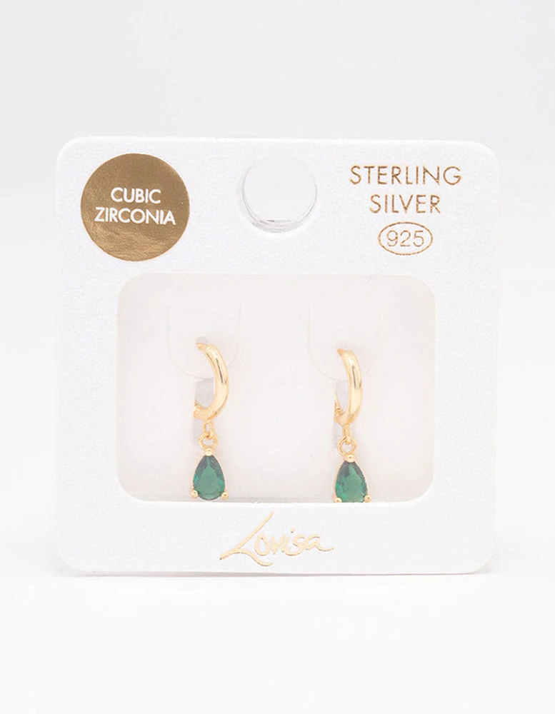 Gold Plated Sterling Silver Pear Drop Huggie Earrings