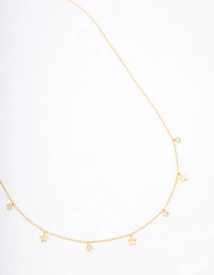 Gold Plated Sterling Silver Alternating Cubic Zirconia Star Pendant Necklace