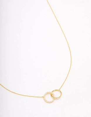 Gold Plated Sterling Silver Paved Link Hoop Necklace