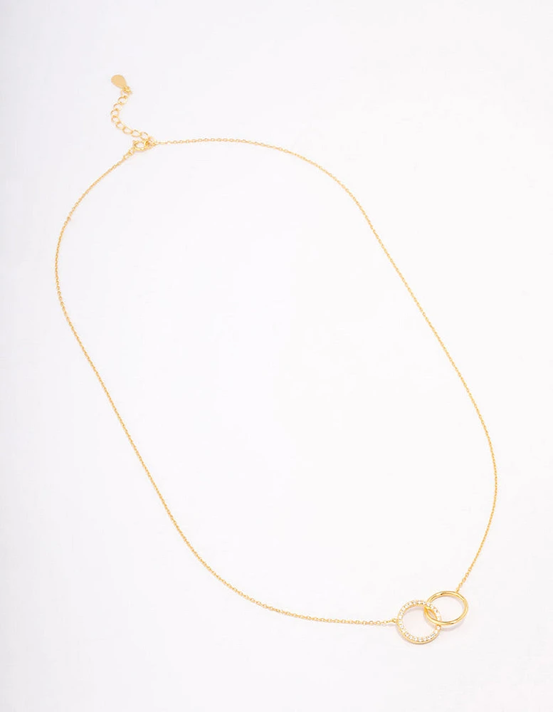 Gold Plated Sterling Silver Paved Link Hoop Necklace