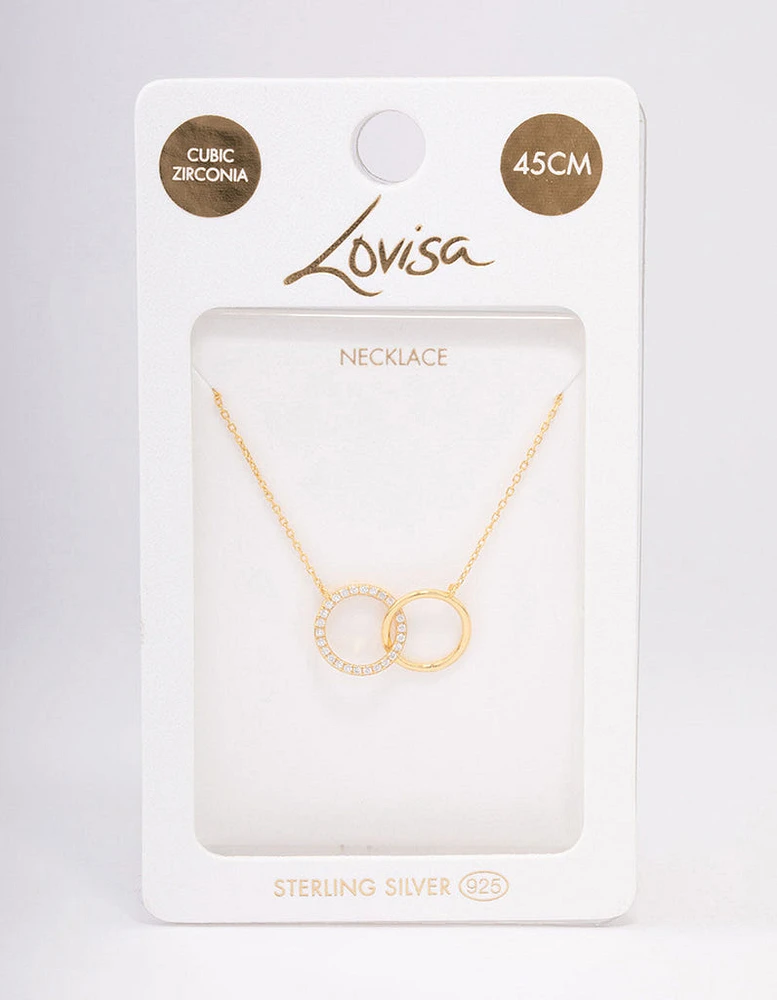 Gold Plated Sterling Silver Paved Link Hoop Necklace