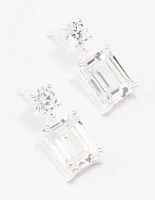 Sterling Silver Cubic Zirconia Emerald Cut Drop Earrings