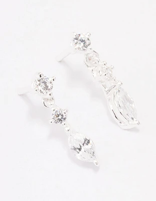 Sterling Silver Triangular Cubic Zirconia Marquise Drop Earrings