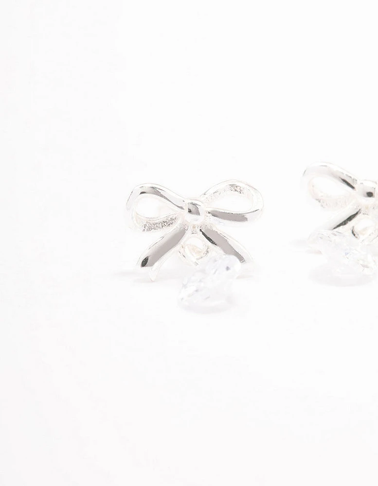 Sterling Silver Bow & Pear Drop Earrings